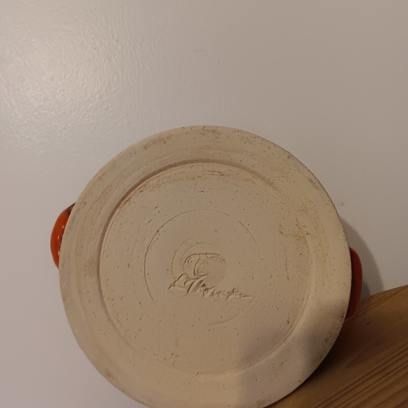 Art Pottery Orange & Brown/Tan Drip glaze dog or car bowl /soup turrine - Picture 5 of 5